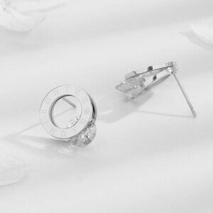 Stainless Steel Roman Numeral Simulated Diamond Earrings